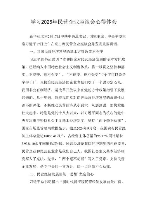 民营企业2025年学习《民营企业座谈会》个人心得感悟 （5份）82.docx