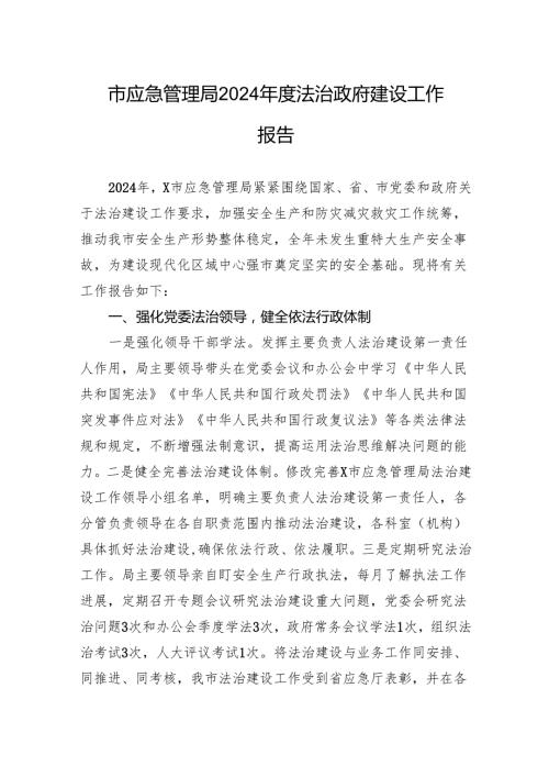最新市应急管理局2024法治政府建设工作报告.docx