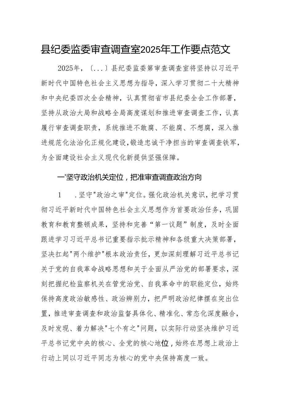 县纪委监委审查调查室2025年工作要点范文.docx_第1页