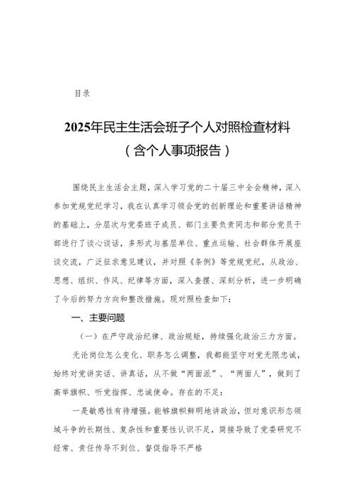 2025年民主生活会班子个人对照检查材料（含个人事项报告）19篇.docx
