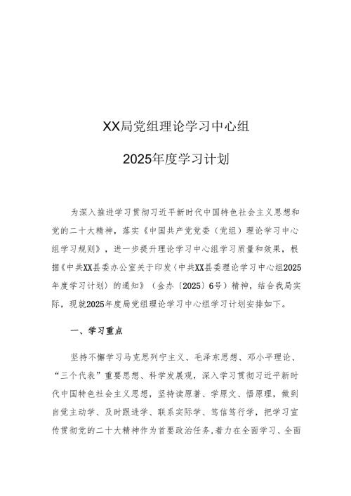 XX局党组理论学习中心组2025学习计划1.docx