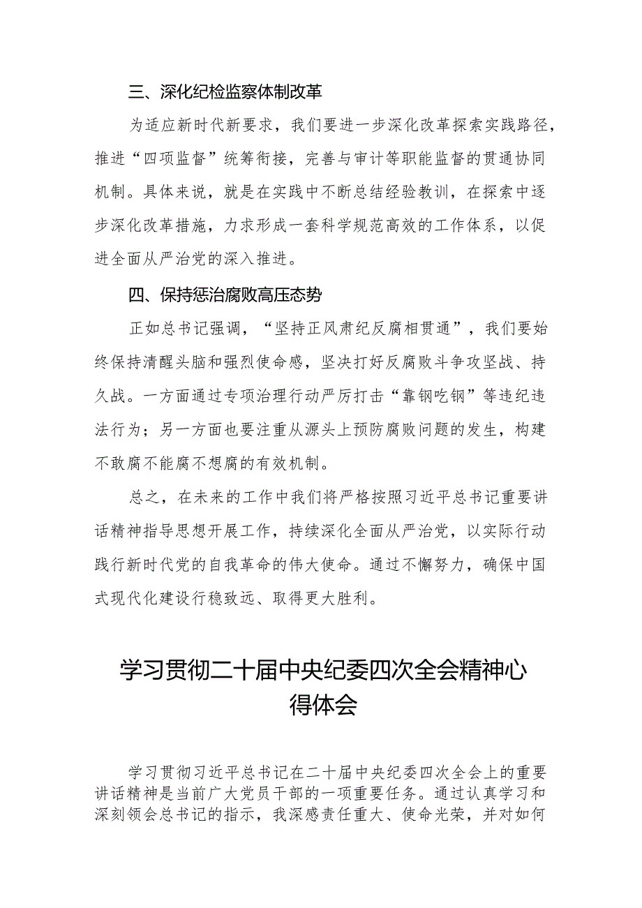 纪检干部学习贯彻二十中央纪委四次全会精神的学习体会十五篇.docx_第2页