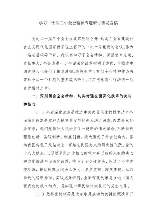 2024年开展《学习二十三中全会精神》专题研讨班发言稿（5份）52.docx