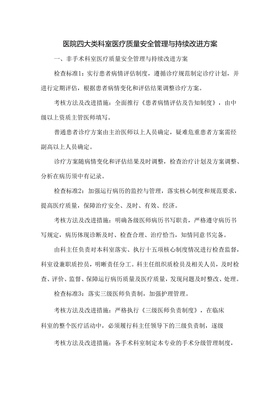 医院四大类科室医疗质量安全管理与持续改进方案.docx_第1页