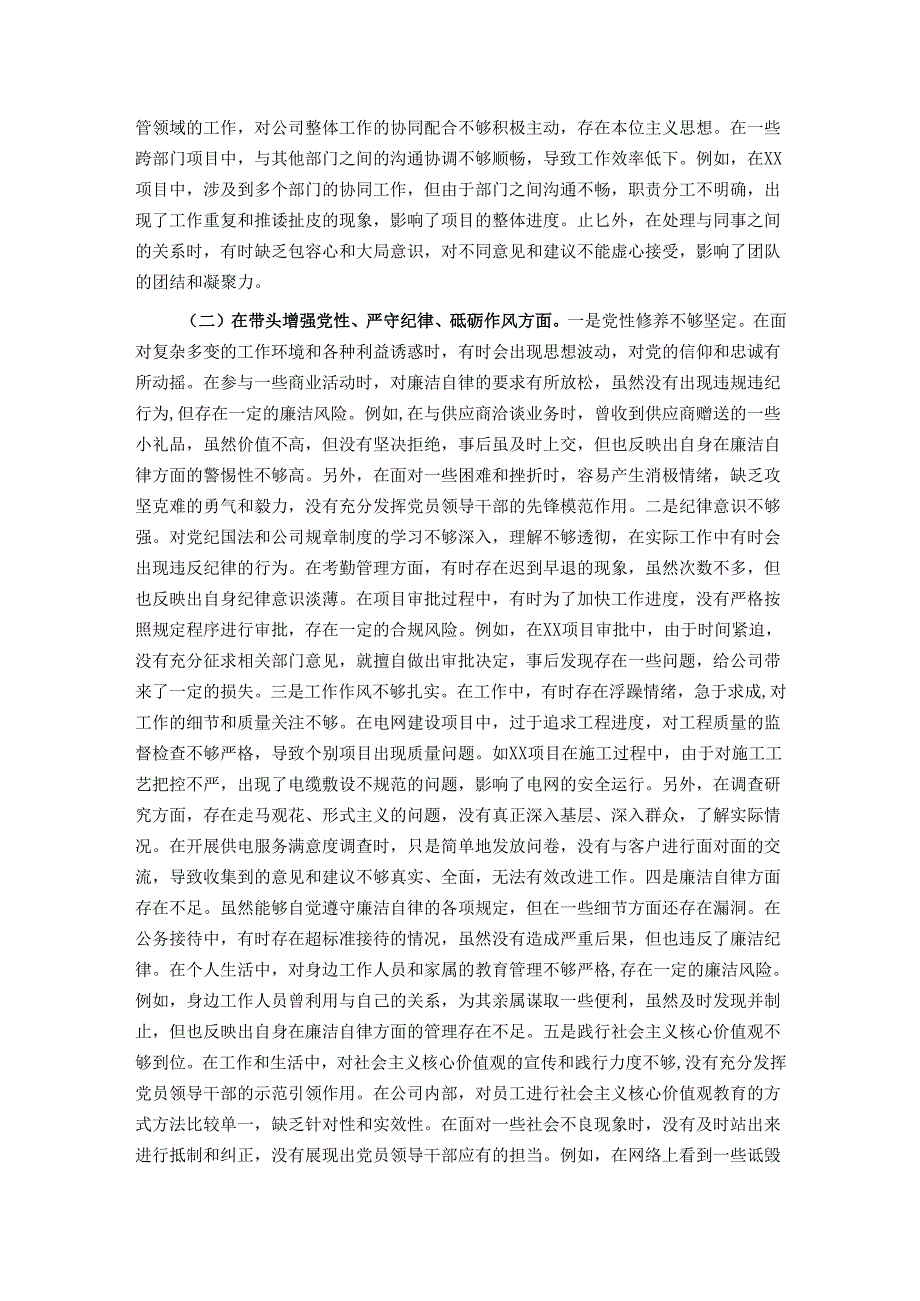 公司党委副书记、总经理2024民主生活会个人对照检视剖析材料.docx_第3页