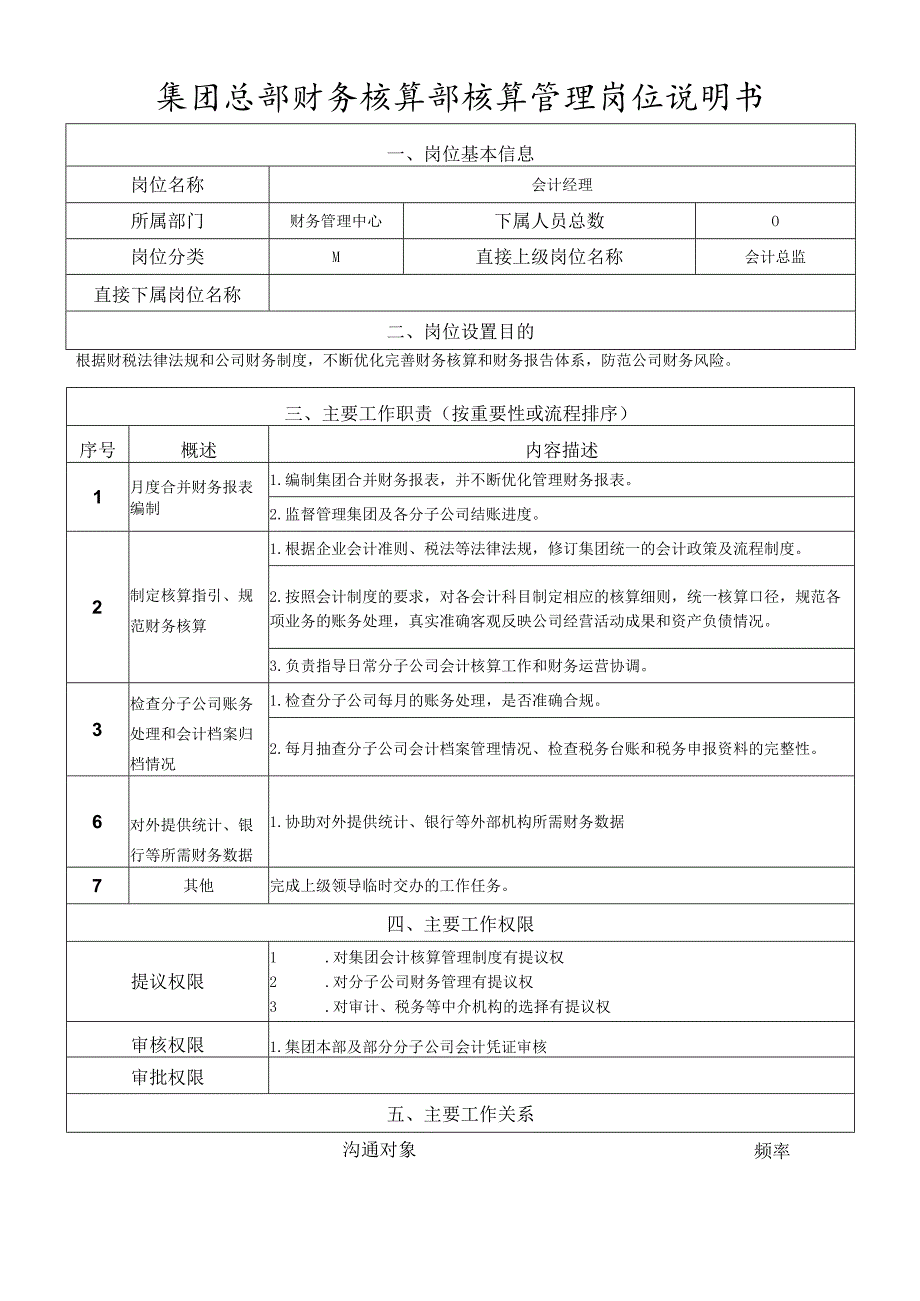 岗位说明书财务核算部核算管理岗.docx_第1页