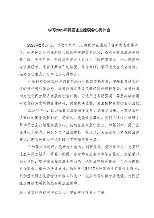 五篇 学习2025年民营企业座谈会心得体会精选.docx