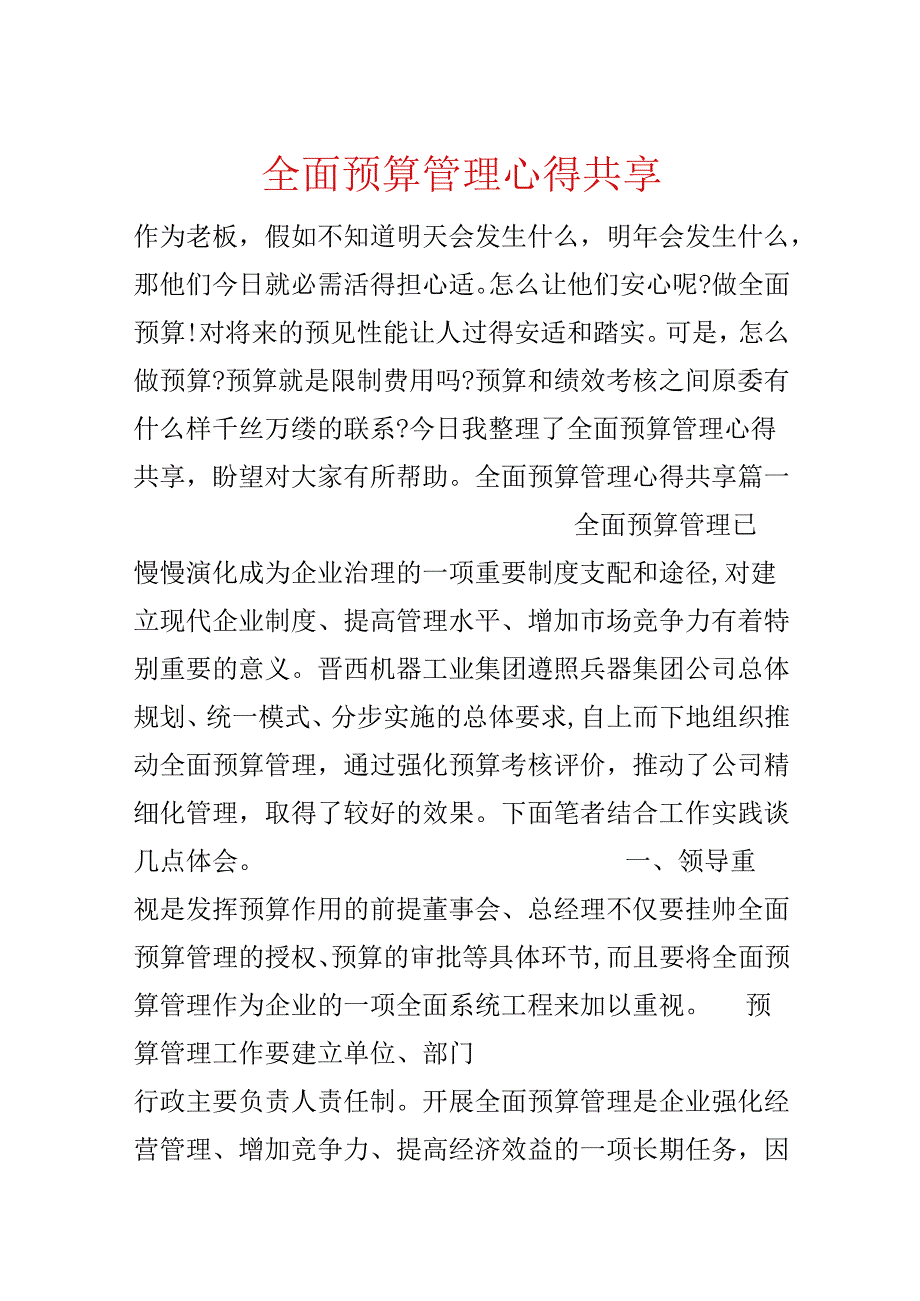 全面预算管理心得分享.docx_第1页