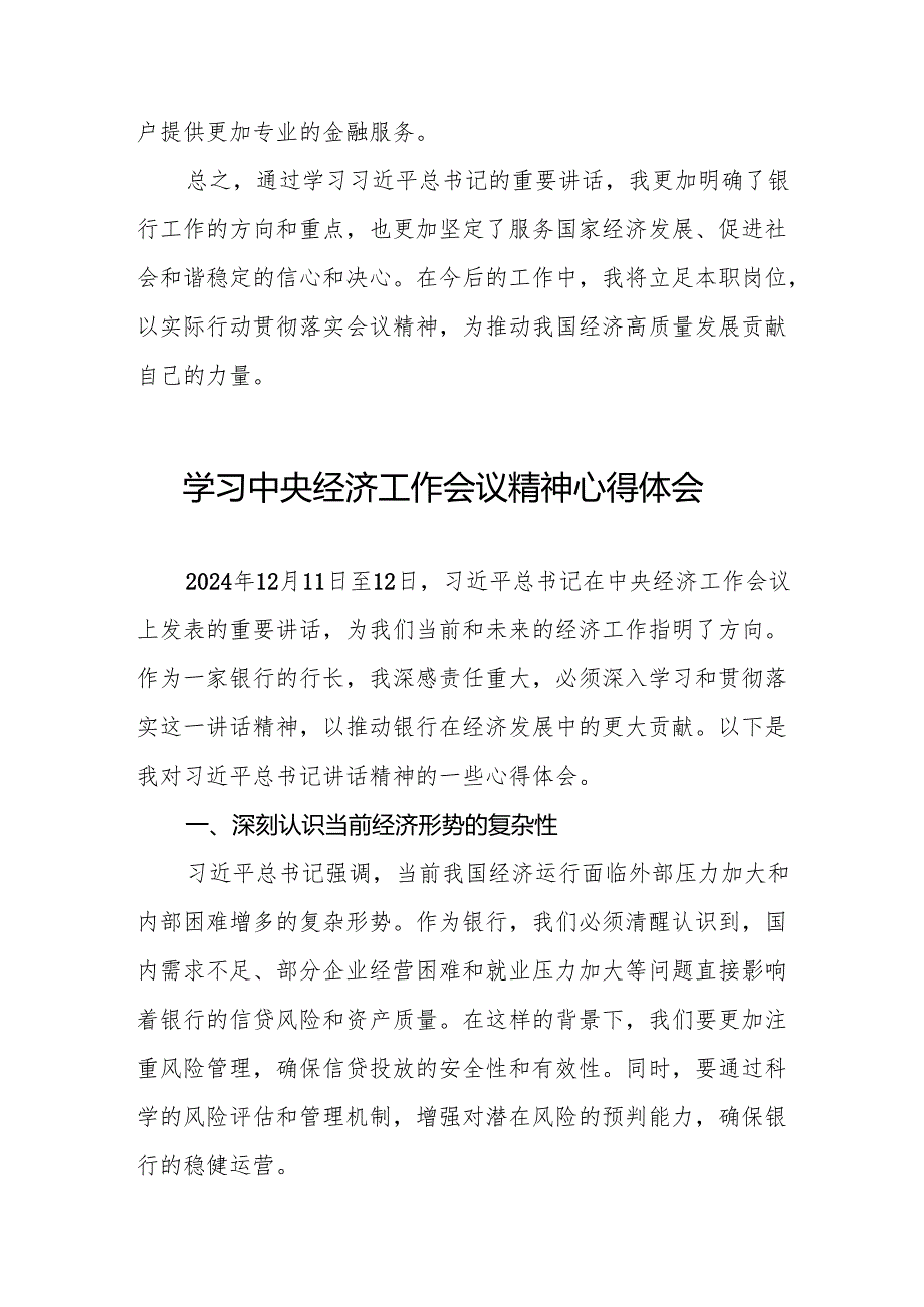 银行党员干部学习贯彻2024年中央经济工作会议精神的心得体会四篇.docx_第3页