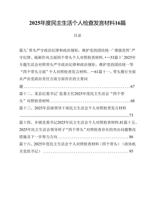2025民主生活个人检查发言材料 16篇.docx