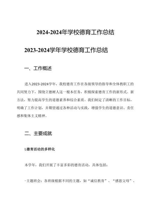 20242024年学校德育工作总结.docx