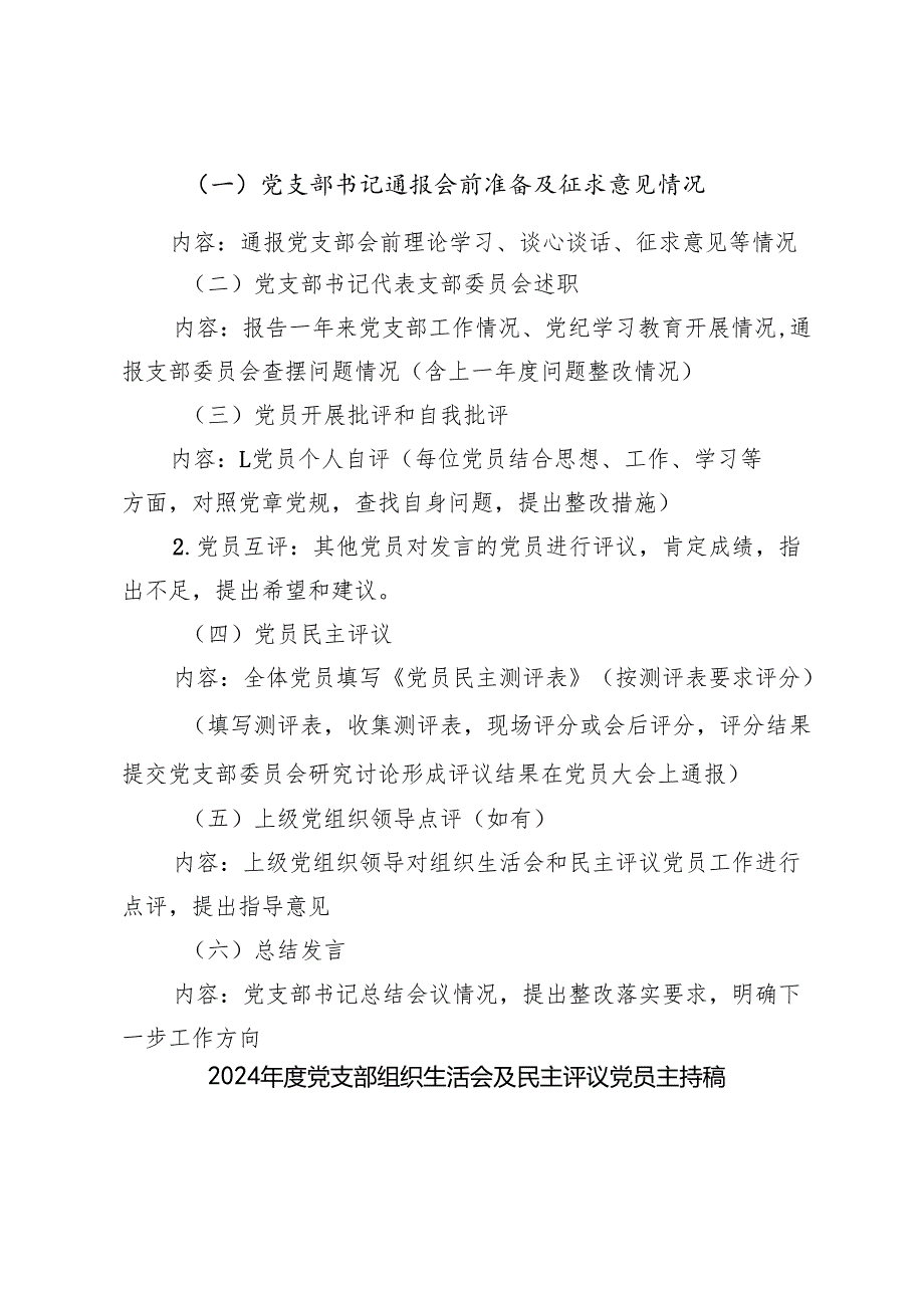党支部20242025组织生活会及民主评议党员议程、主持稿主持词及党员民主评议评分表附表.docx_第2页
