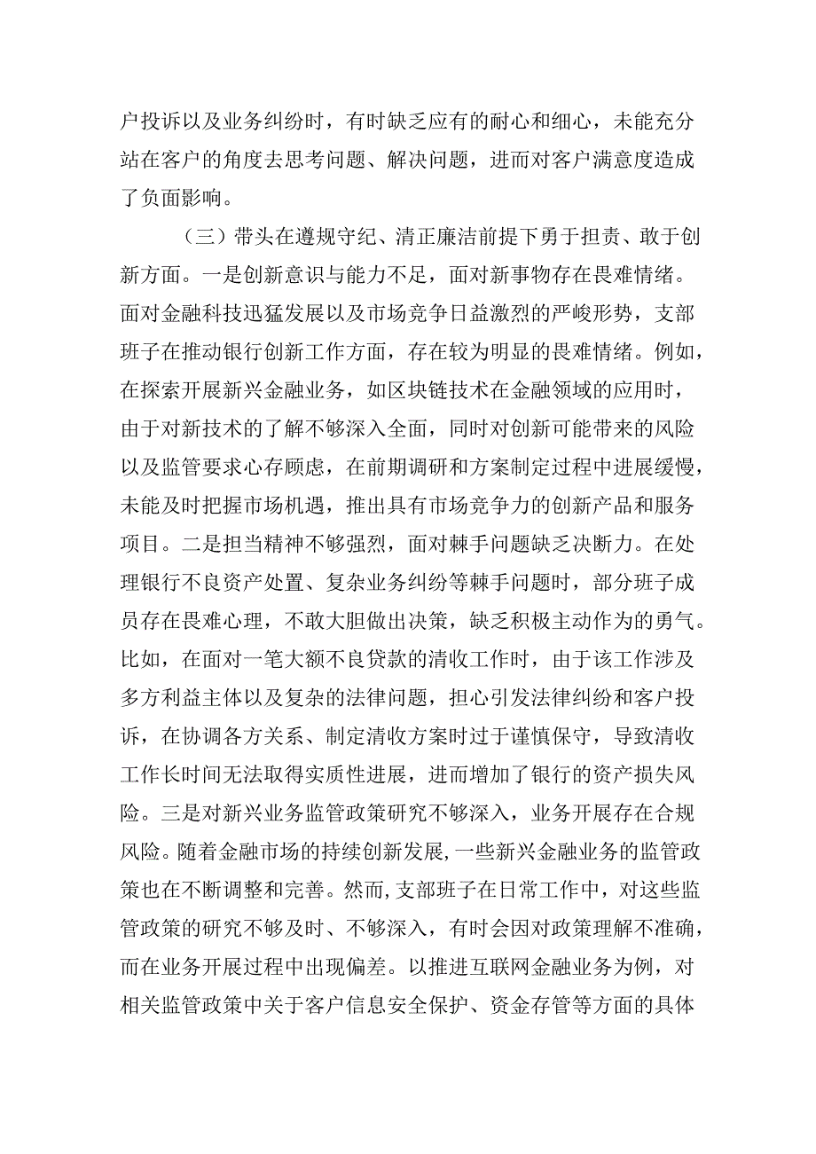 银行系统20242025党支部支部班子组织生活会对照检查材料（四个带头）.docx_第3页