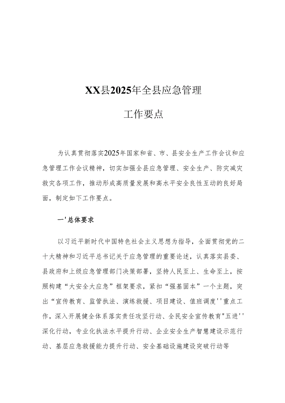 XX县2025年全县应急管理工作要点.docx_第1页