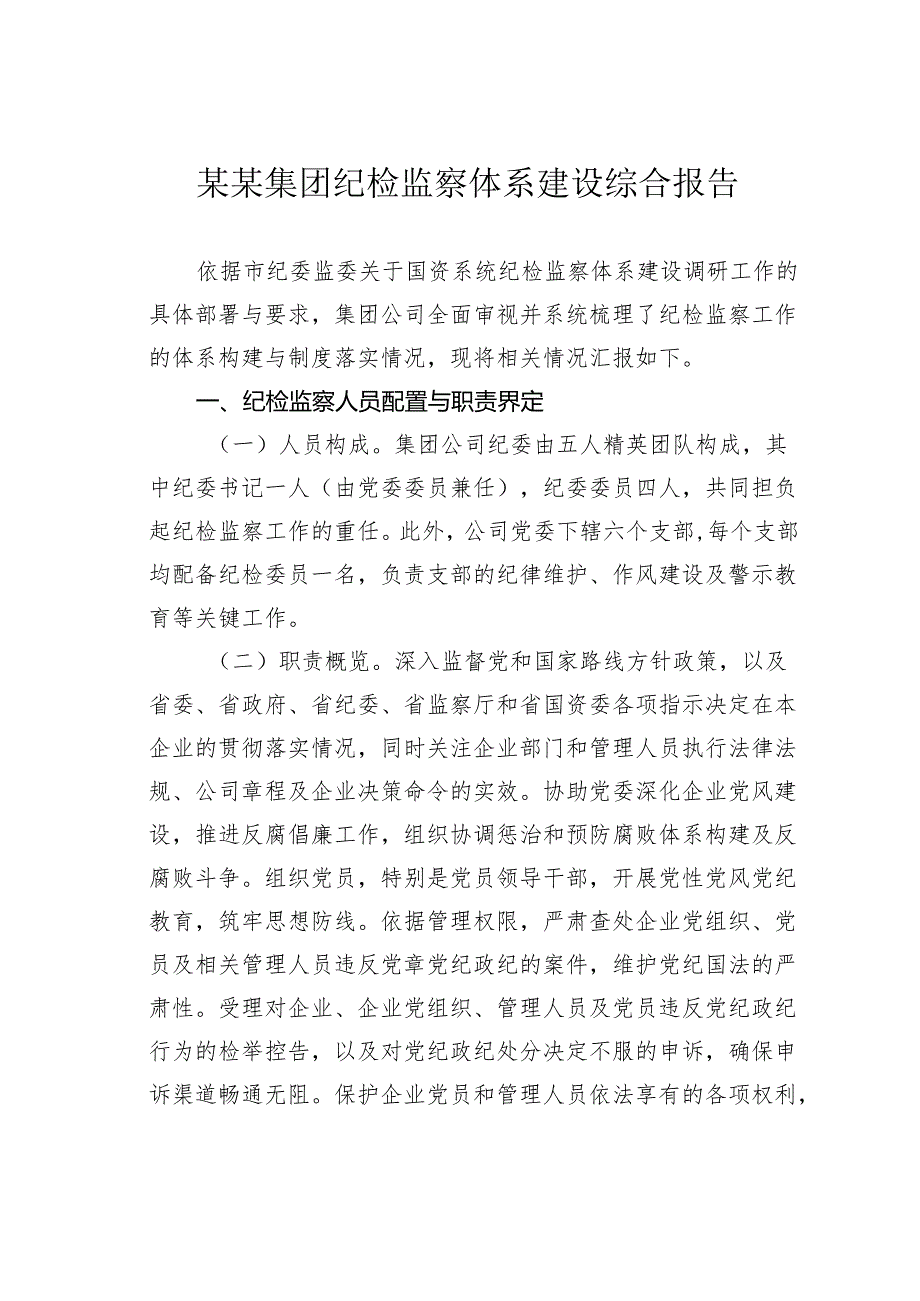 某某集团纪检监察体系建设综合报告.docx_第1页