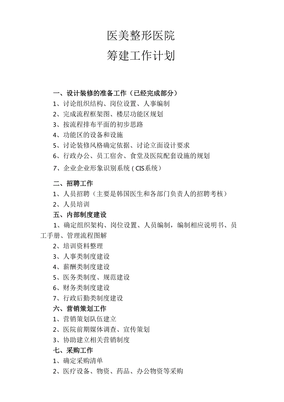 医美整形机构医院筹建工作计划(1).docx_第1页