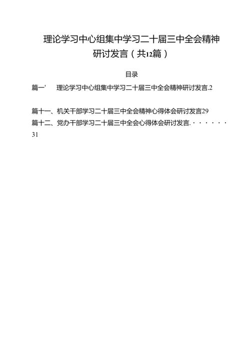 （12篇）理论学习中心组集中学习二十三中全会精神研讨发言集合.docx