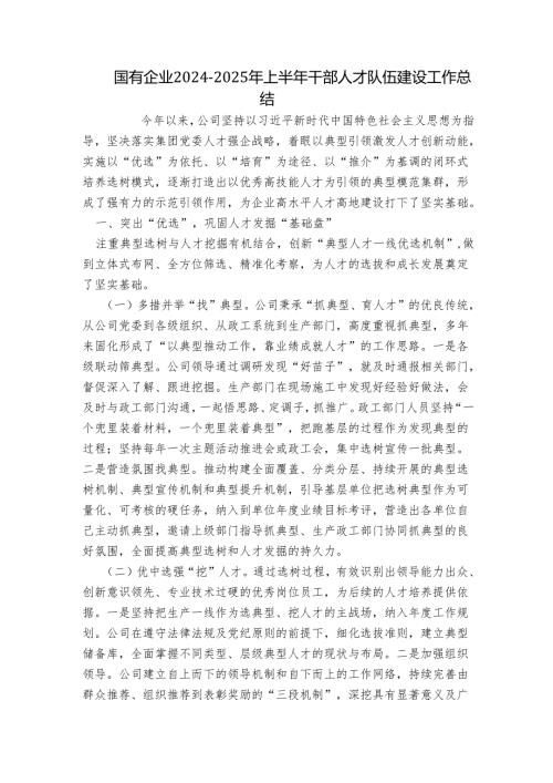 国有企业20242025年上半年干部人才队伍建设工作总结.docx