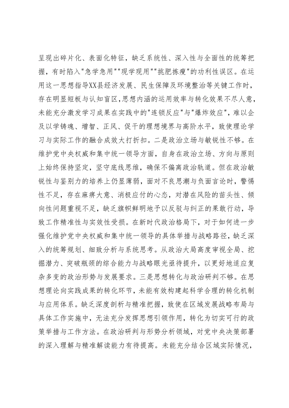 县委常委、县长、县委统战部副部长2024年民主生活会个人对照检查材料（四个带头+反面典型案例）.docx_第2页