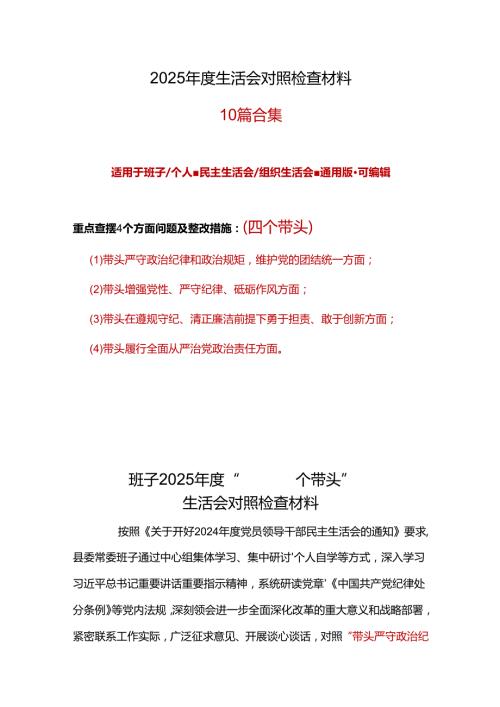 支部2025民主生活会“四个带头”对照检查材料.docx