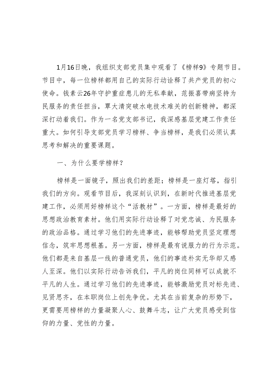 支部书记基层党委书记党员观看《榜样9》专题节目感想心得体会3篇.docx_第2页