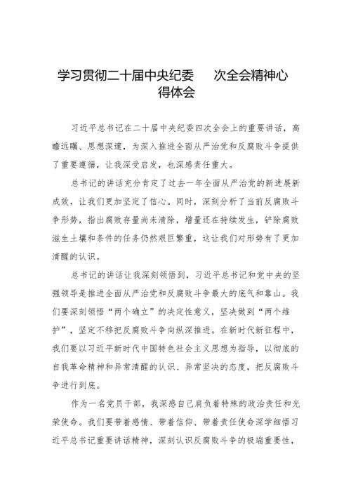 八篇纪检监察干部学习二十中央纪委四次全会重要精神的心得体会.docx