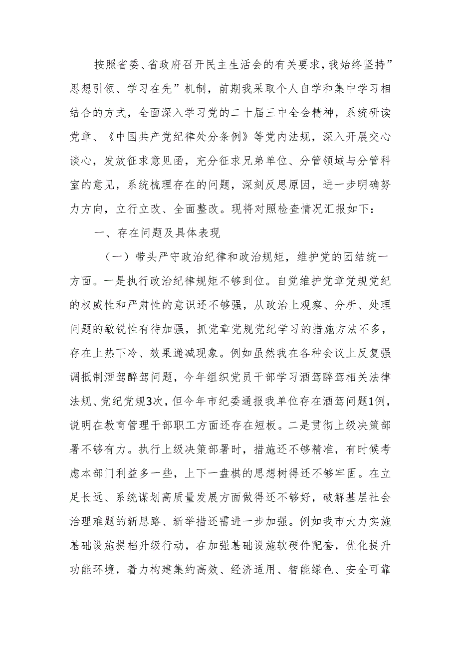 2024市政府办民主生活领导干部检查材料（四个带头）范文两篇.docx_第1页