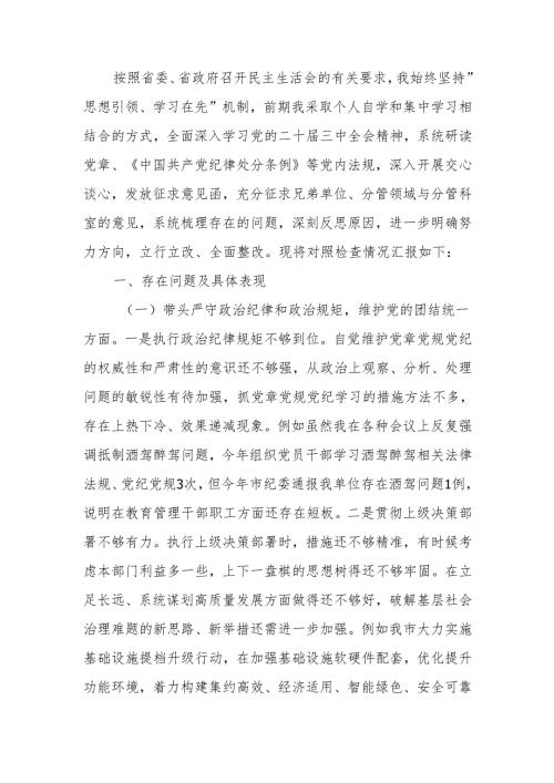 2024市政府办民主生活领导干部检查材料（四个带头）范文两篇.docx