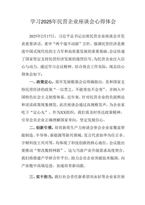 民营企业2025年学习《民营企业座谈会》个人心得感悟 （7份）49.docx