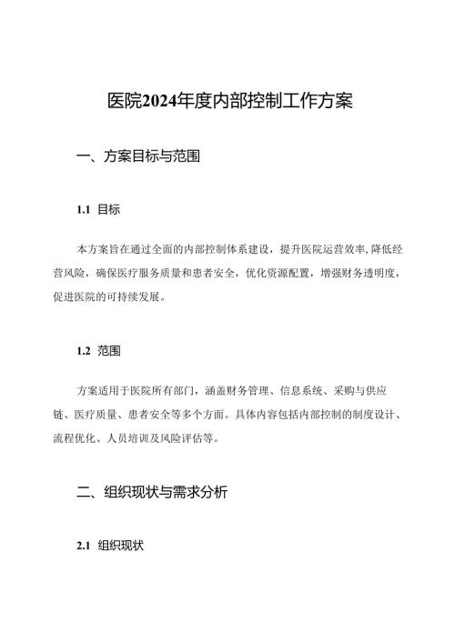 医院2024内部控制工作方案.docx