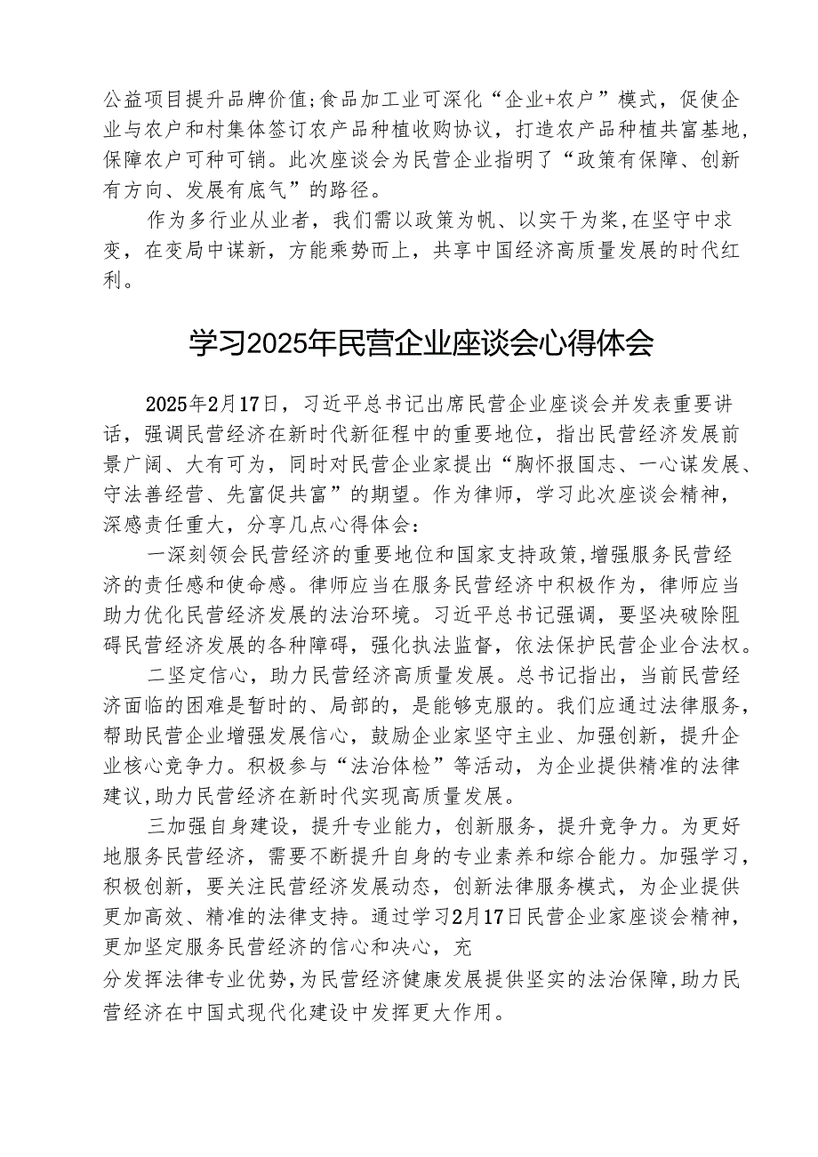 学习2025年民营企业座谈会心得体会 （三篇）.docx_第2页