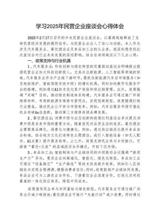 学习2025年民营企业座谈会心得体会 （三篇）.docx