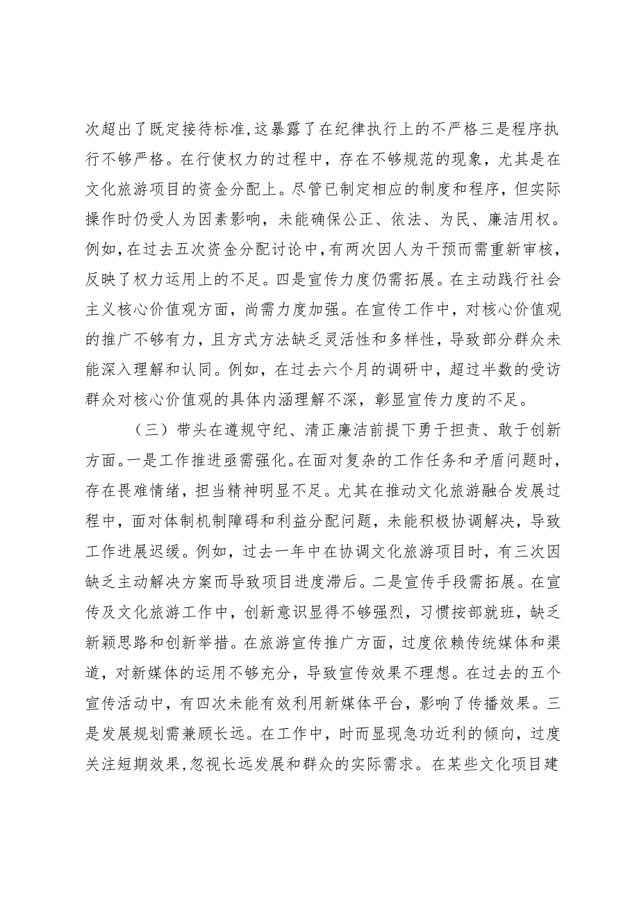 宣传部部长20242025年民主生活会对照检查材料.docx_第3页