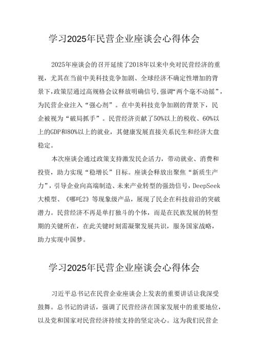 2025年私营企业学习民营企业座谈会个人心得感悟 汇编8份.docx