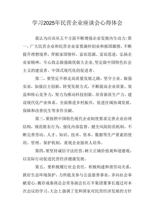 2025年私营企业学习《民营企业座谈会》个人心得感悟 合计11份.docx