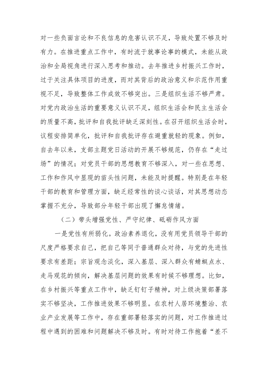 最新党委书记2024年民主生活个人检查材料发言提纲（四个带头）Word文档.docx_第2页