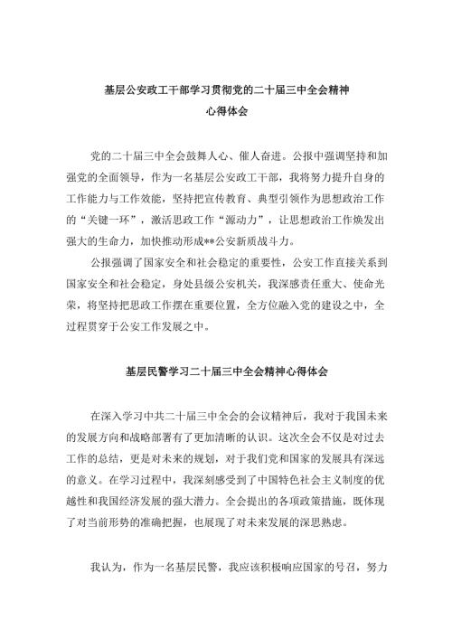 （11篇）基层公安政工干部学习贯彻党的二十三中全会精神心得体会（最新版）.docx