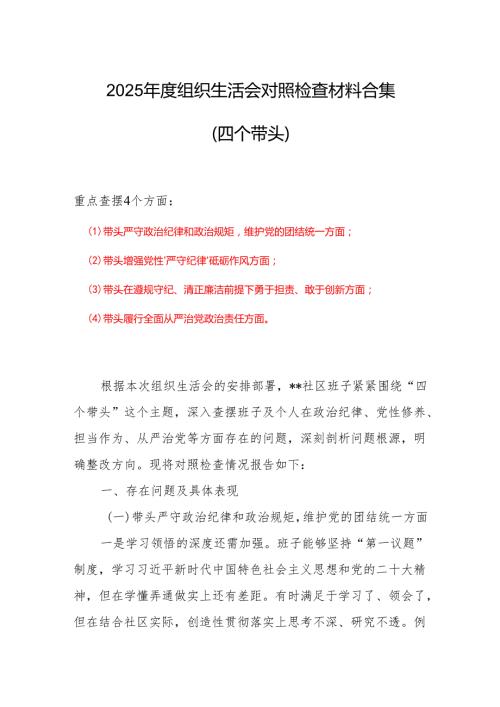 2024组织生活会对照检查材料(“四个带头”)合集资料.docx