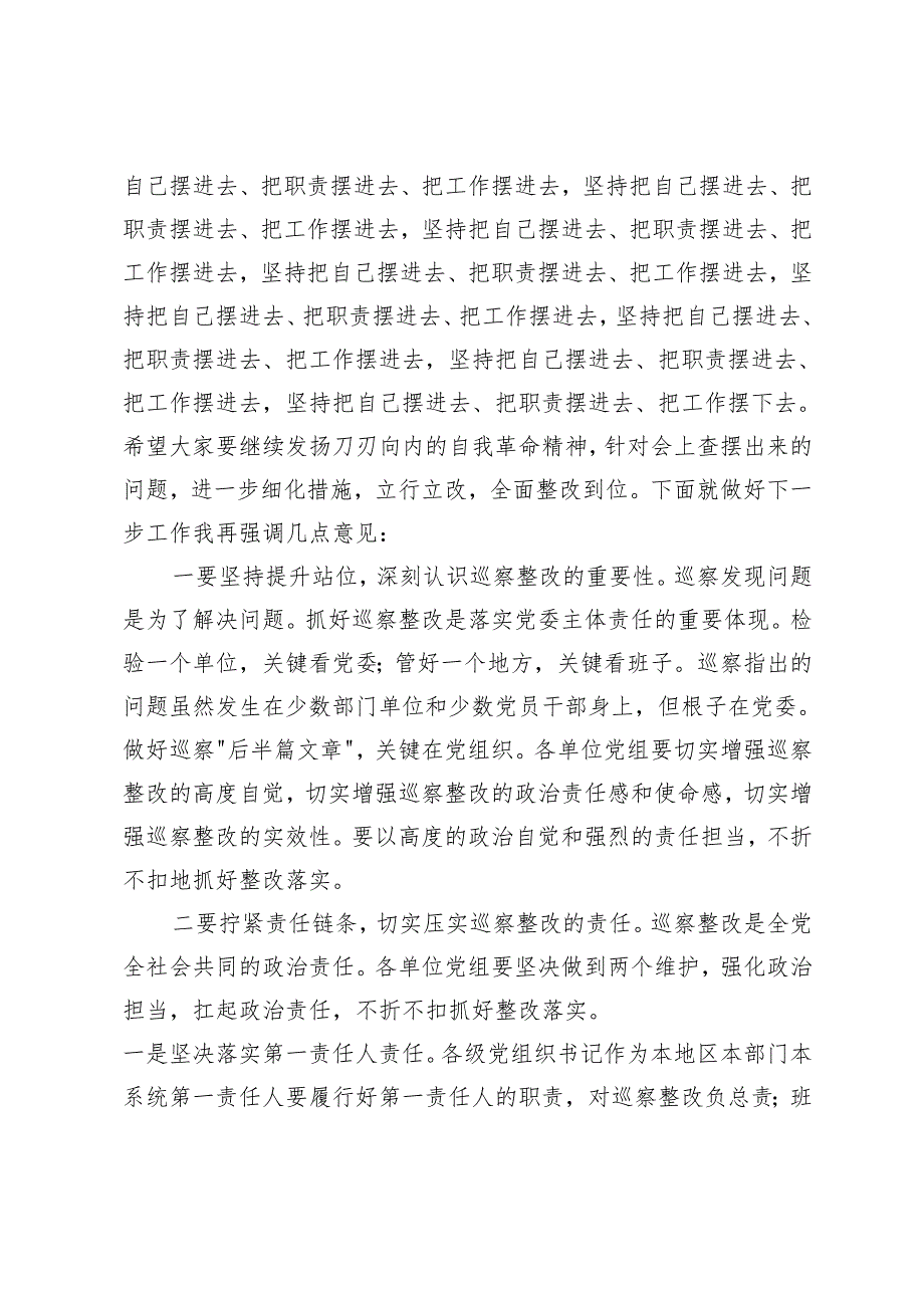 领导在巡察整改专题民主生活会上的主持讲话党委书记在巡察整改专题民主生活会上的总结发言.docx_第2页