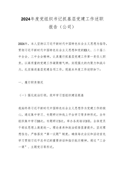 2024党组织书记抓基层党建工作述职报告（公司）.docx