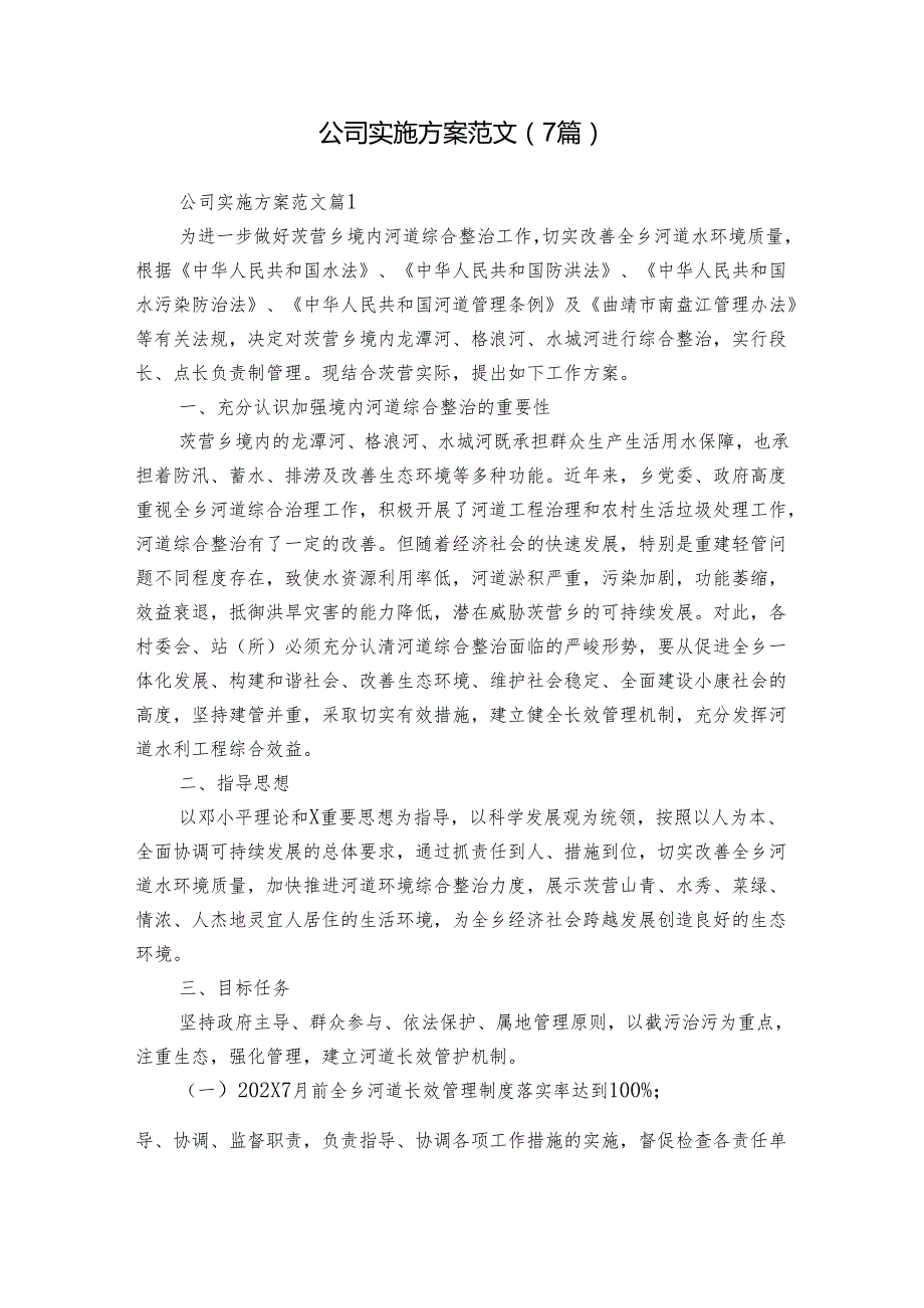 公司实施方案范文（7篇）.docx_第1页