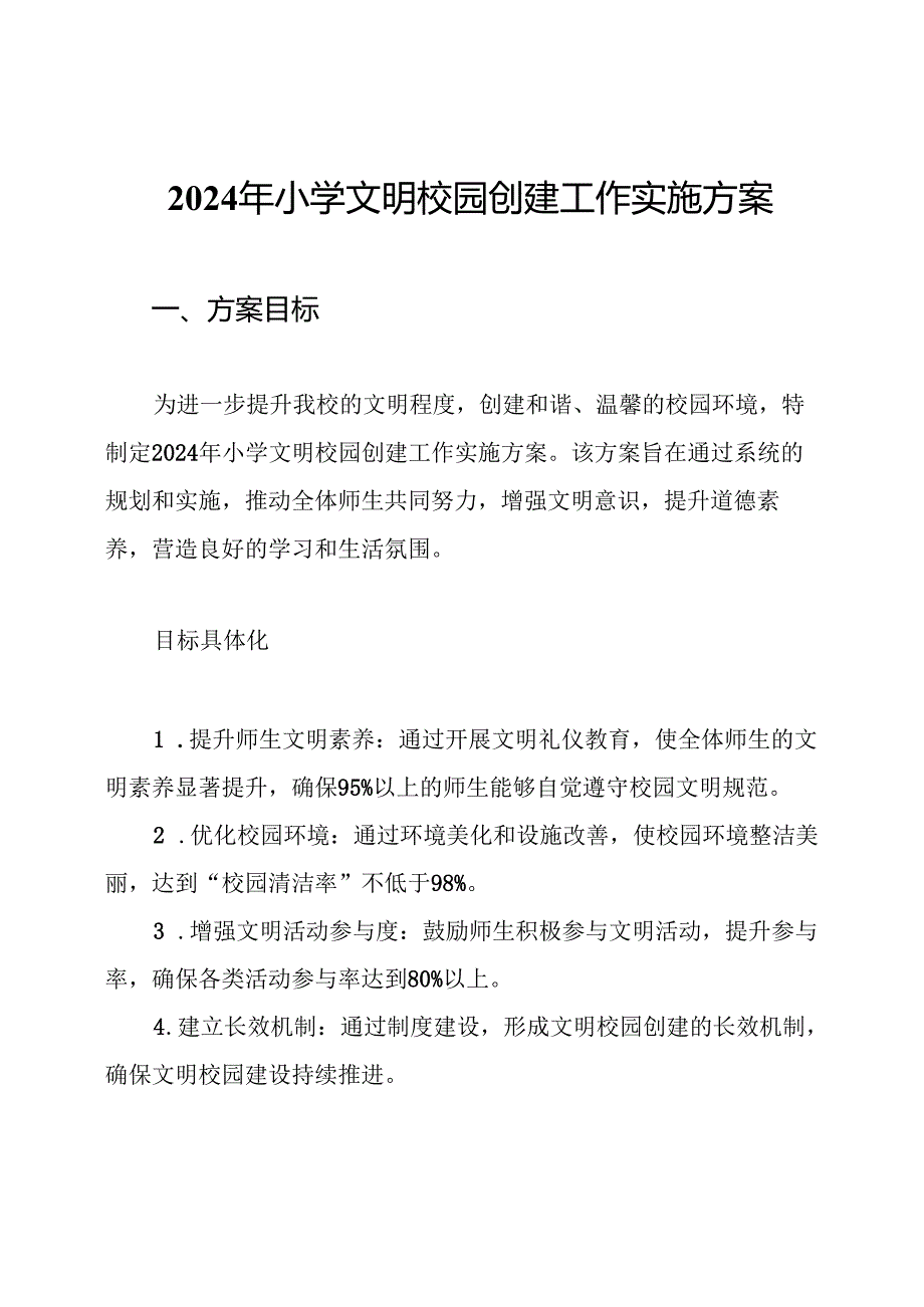 2024年小学文明校园创建工作实施方案.docx_第1页