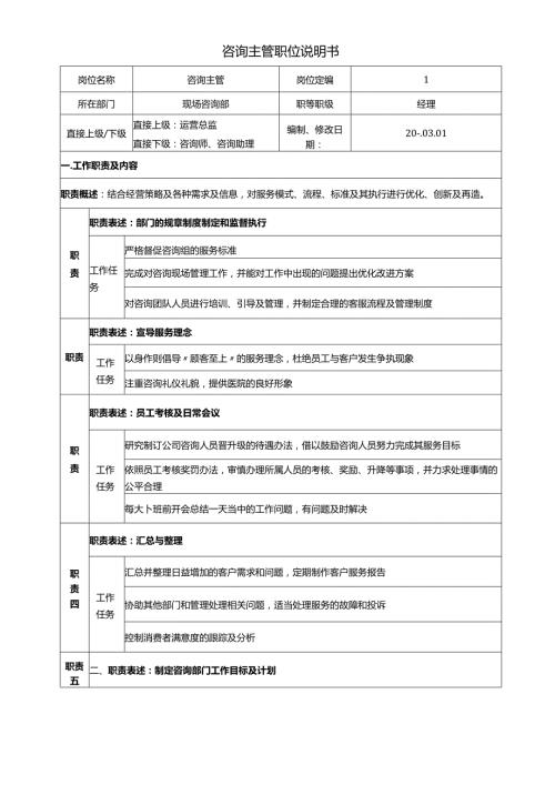 医美整形咨询主管职位说明书.docx