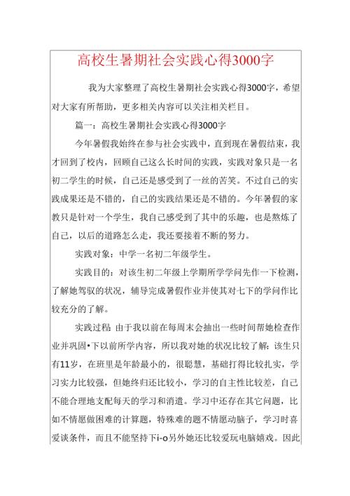 大学生暑期社会实践心得3000字.docx