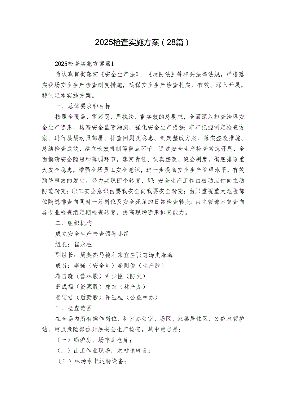 2025检查实施方案（28篇）.docx_第1页
