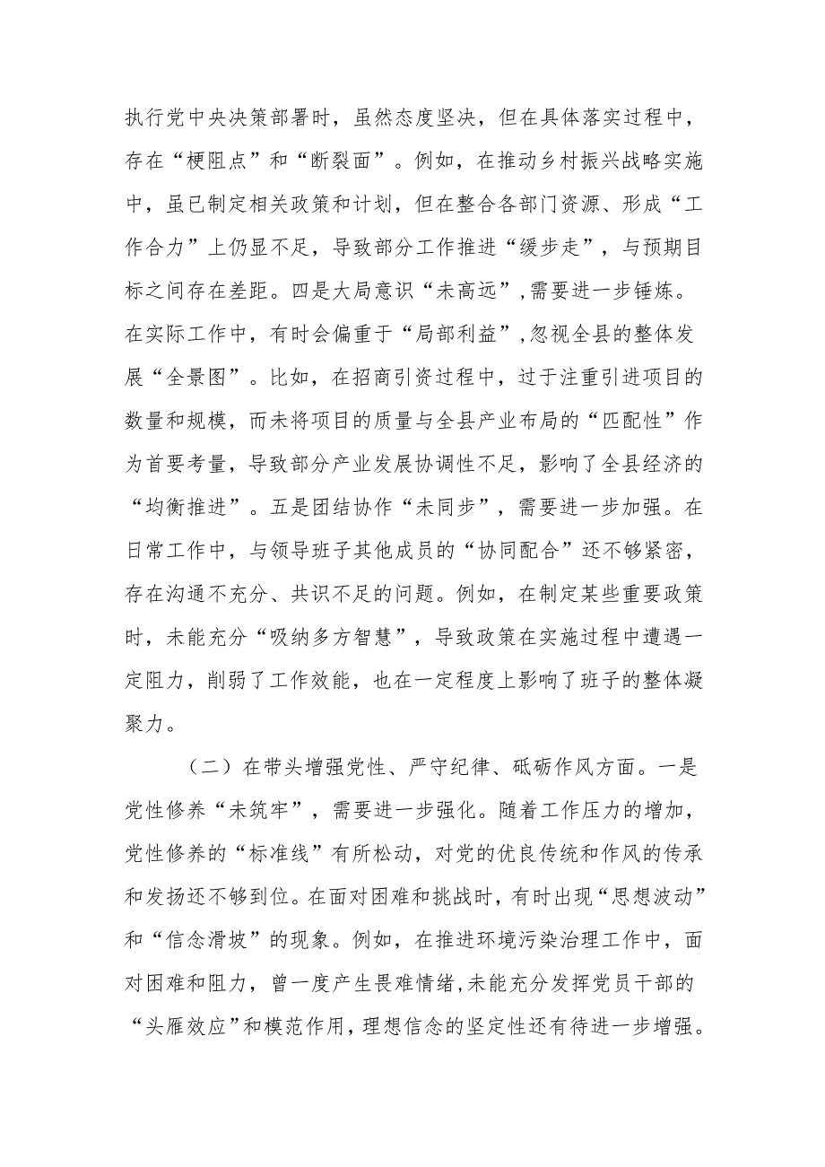 最新2024民主生活个人四个带头检查检视发言材料Word文档.docx_第2页