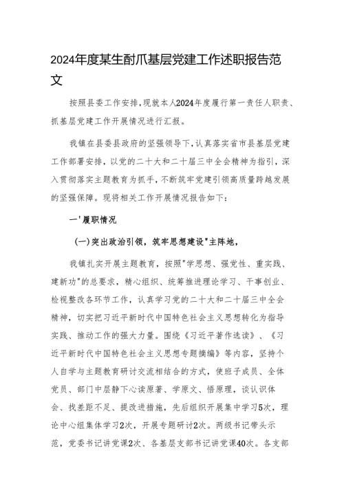2024某镇抓基层党建工作述职报告范文.docx