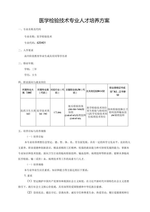 职业技术学院医学检验技术专业人才培养方案.docx