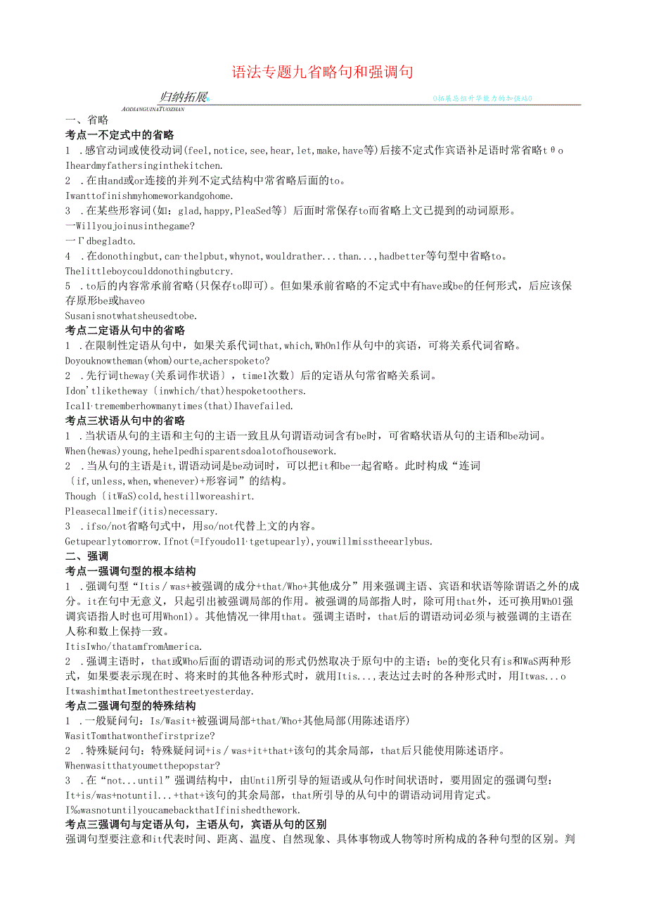 语法专题省略句和强调句外研版.docx_第1页