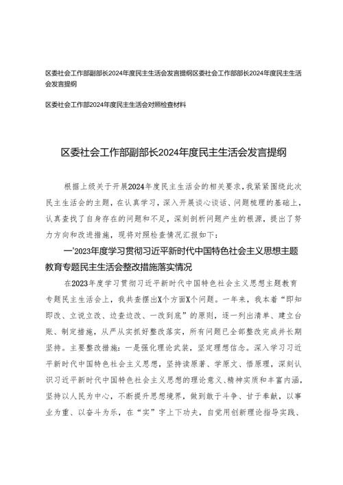 2025年区委社会工作部副部长民主生活会发言提纲（查摆的主要问题、原因分析、整改措施）.docx